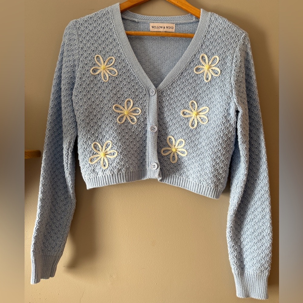 Willow & Wind Blue Flower Cardigan Sweater Women’s size XS
